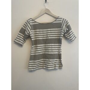 Vintage Bench Compy Ltd Top Women Medium Beige White Stripe Slim Cotton Scoop